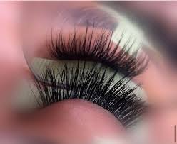 Close-up of a finished dramatic lash extension set